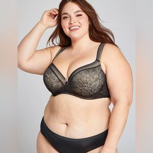Cacique modern lace lightly lined balconette bra in black Sz 44G